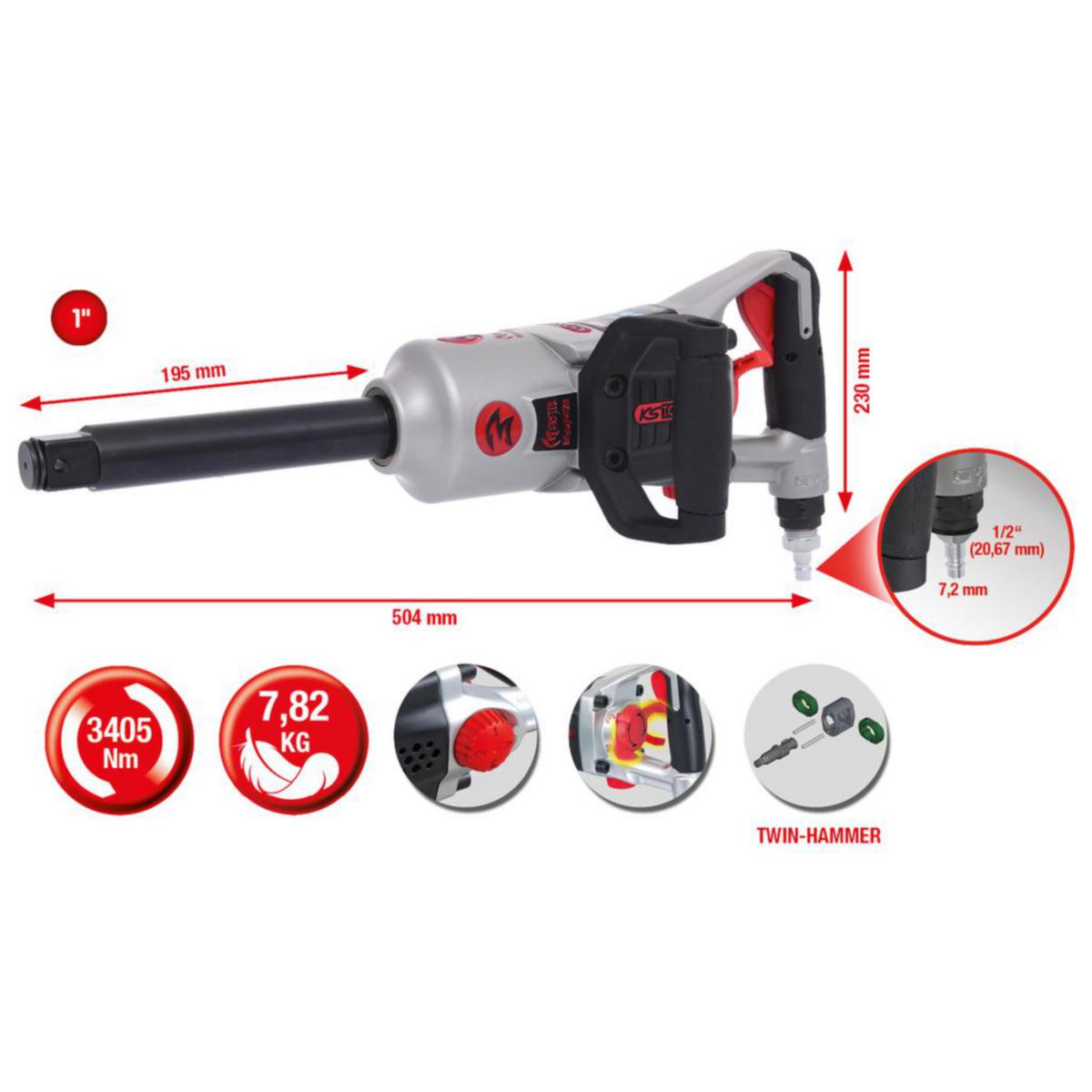 Mutterinväännin KSTools 1" 3405Nm 504mm - MUTTERINVÄÄNNIN 1" PAINEILMA KS TOOLS 515.3280