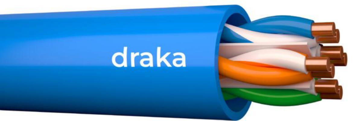Tietoverkkokaapeli Draka Cat6 suojaamaton - TIETOVERKKOKAAPELI-CAT6 AFUMEX UC400 CAT,6 U/UTP 4P HF RX DCA