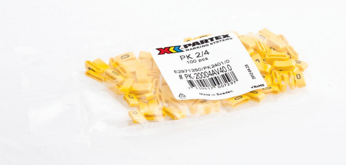 Kaapelimerkki Partex PK 2/4 Keltainen - KAAPELIMERKKI PK 2/4 KEL "0" 100 KPL/PSS