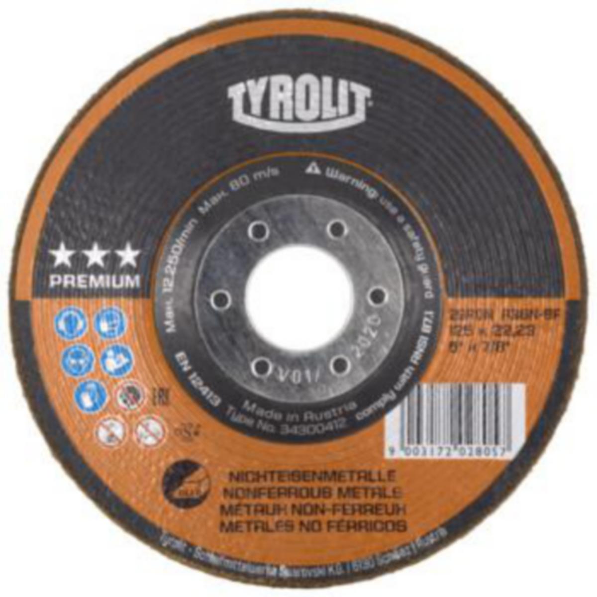 Hiomalaikka Tyrolit Premium*** Rondeller raskasmetallit, kulmahiomakoneeseen - HIOMALAI. ALUMIINILLE 125X22MM TUKKEUTUMATON TYROLIT 34300412