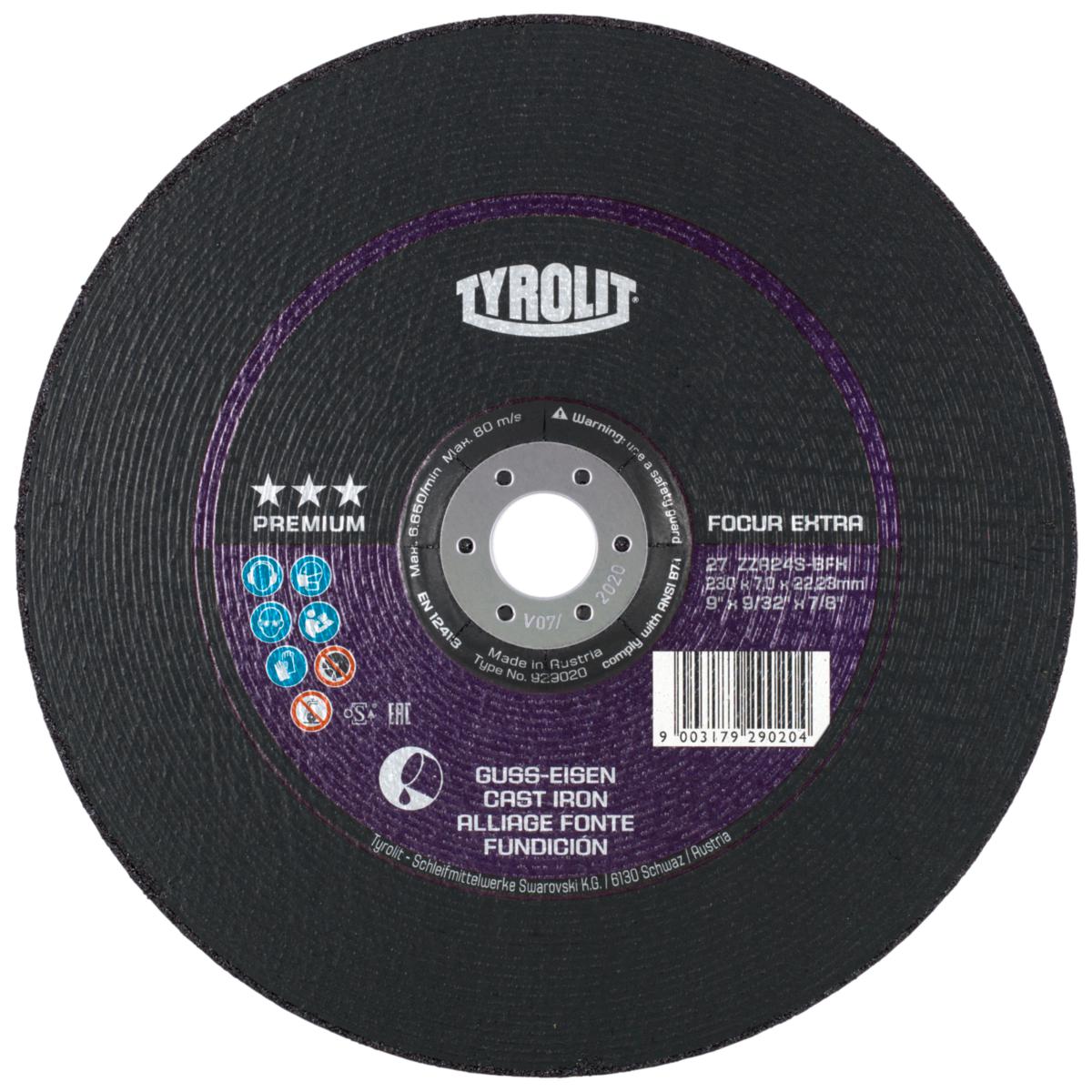 Hiomalaikka Tyrolit Premium*** Focur Extra kulmahiomakoneeseen valurauta - HIOMALAIKKA A24N-BFXA TYROLIT 230X7.0X22.2 233762