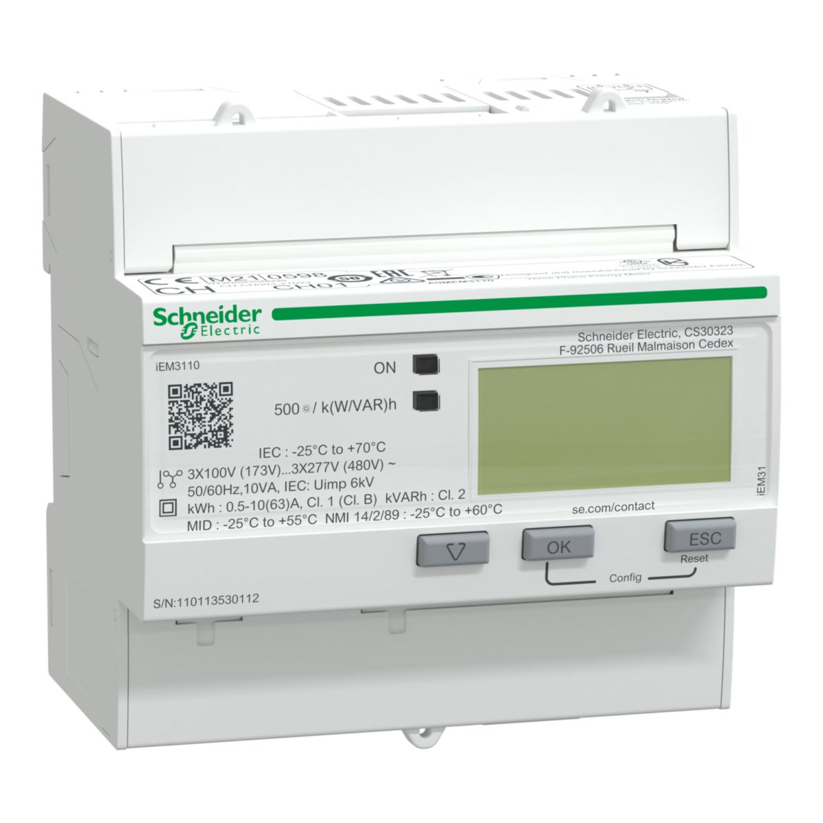 Energiamittari Schneider Electric Acti 9 iEM3000-sarja - ENERGIAMITTARI MID ACTI 9 IEM3110 KWH-MITTARI 63A PULSSI